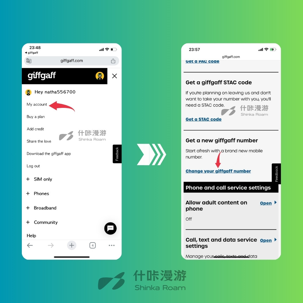 GiffGaff 更改您的电话号码