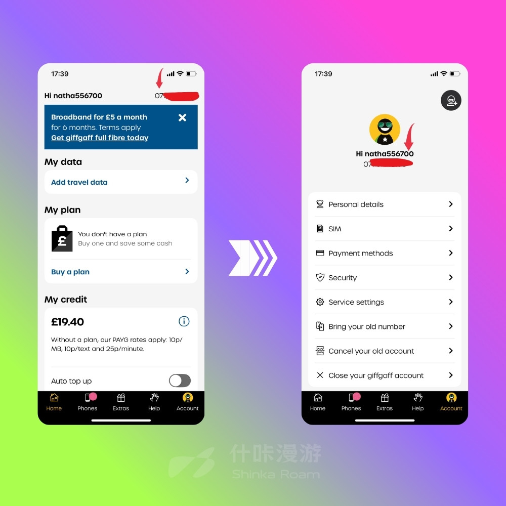 GiffGaff 官方APP查看号码