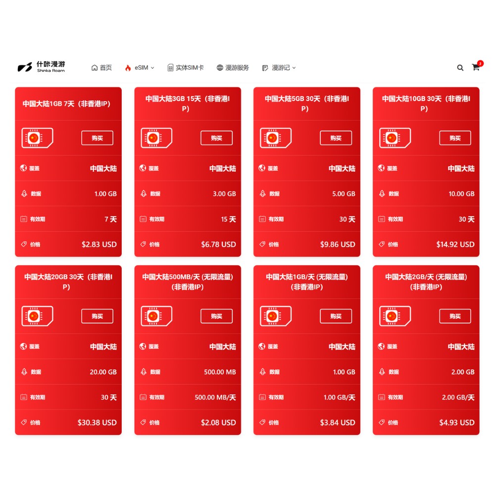 中国大陆区域可用TikTok海外版抖音应用的eSIM数据套餐